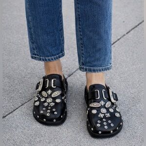Black Studded Y2K Emo Leather Studded Women’s Clog Slip-On Platform Shoes